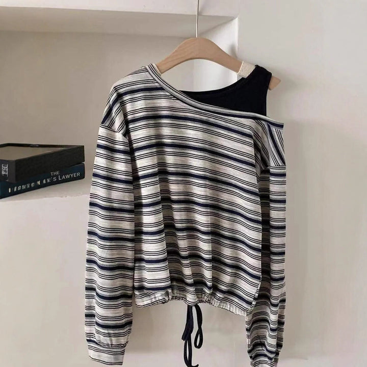 Women's Casual Long Sleeve Shirt with Off-Shoulder Design Chic & Stil