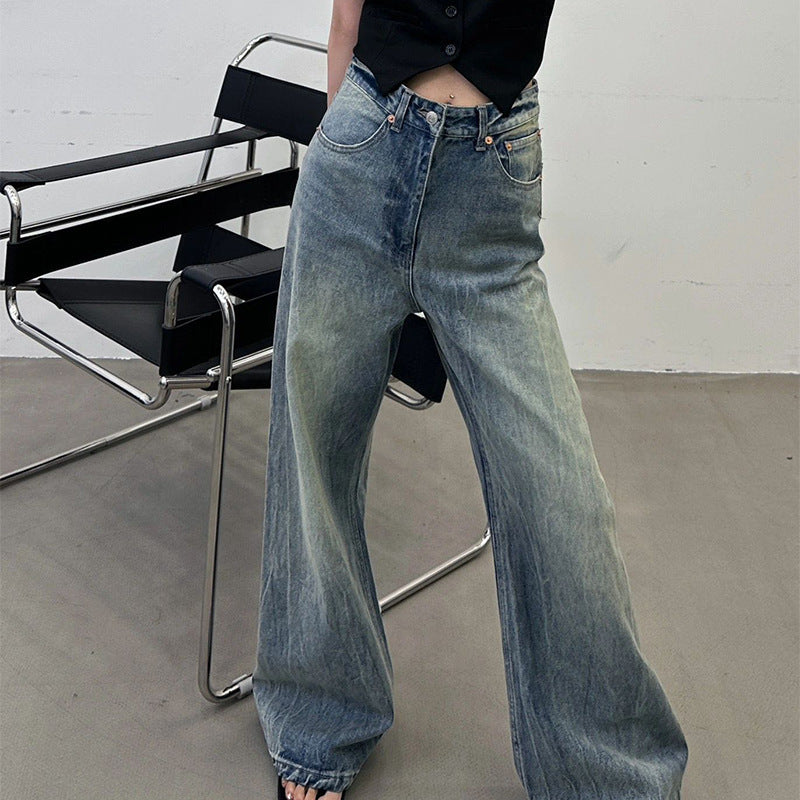 Jeans en denim féminin à coupe large avec taille haute Chic & Stil