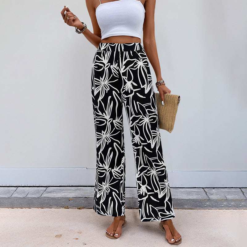 Women Wide Leg Floral Printed Pants Lune London