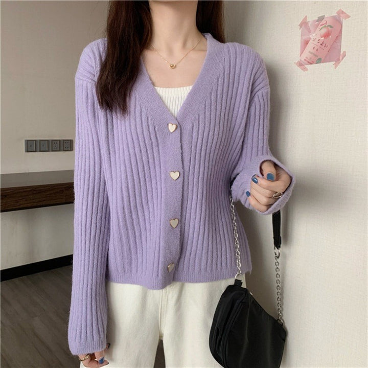 Ribbed knit cardigan for women with heart-shaped buttons Lune London