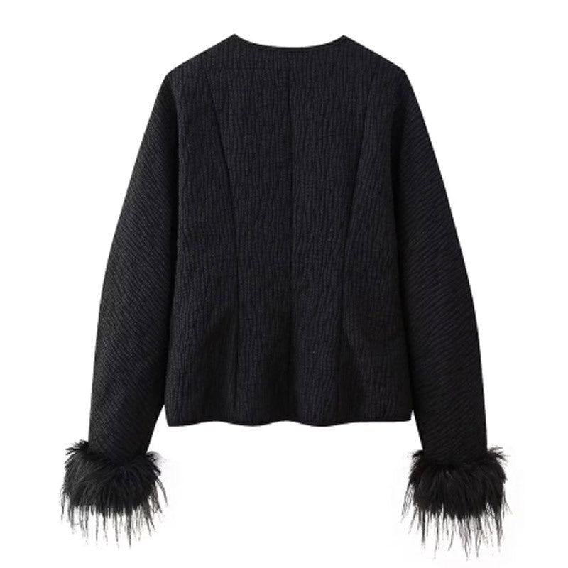 Elegant ladies jacket with elaborate faux fur sleeves Lune London