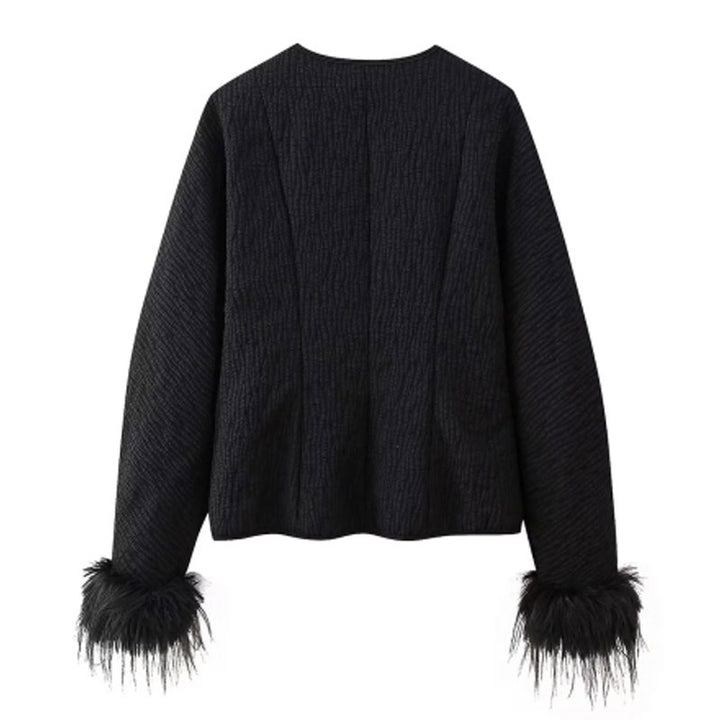 Elegant ladies jacket with elaborate faux fur sleeves Lune London