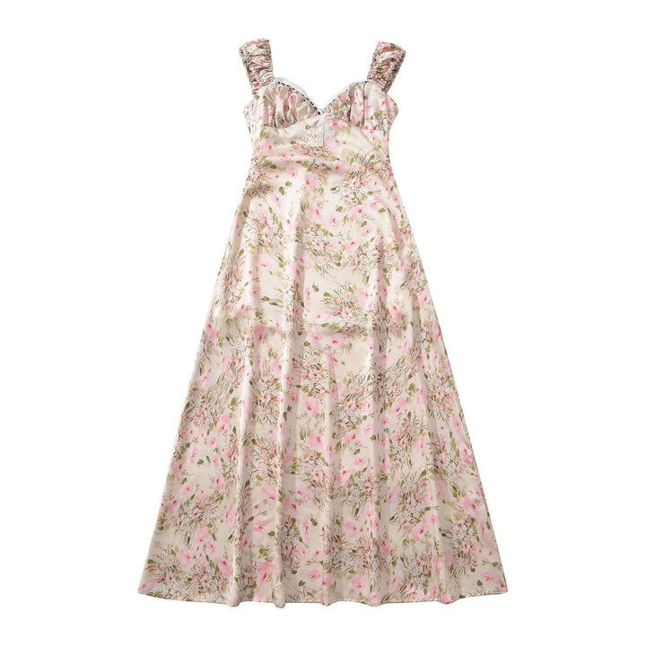 Maxi dress for women with floral design, frills, and elegant cut Lune London