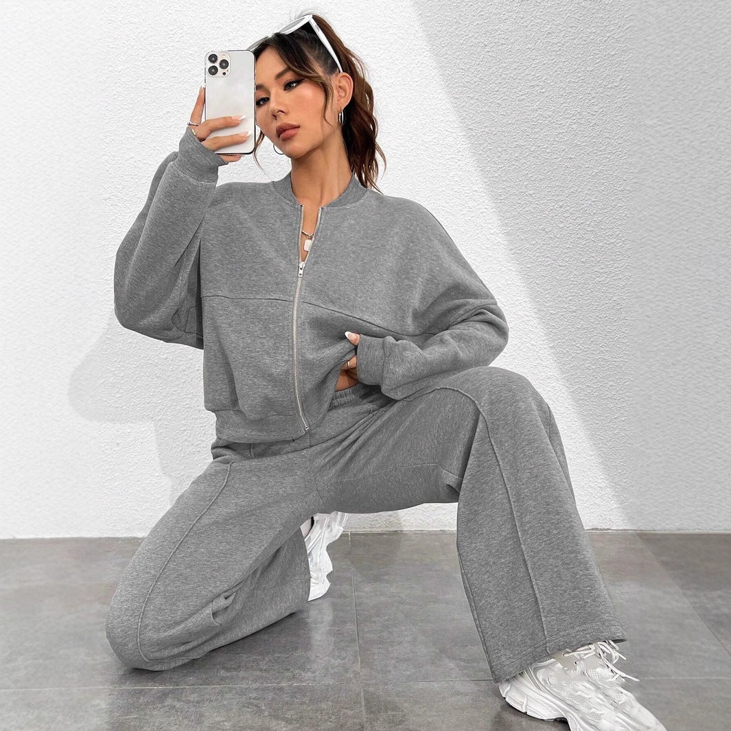 Ladies zip-up sporty hoodie with loose jogging pants Lune London
