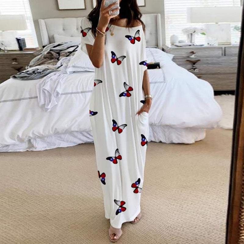 Lune London Off-Shoulder Butterfly Print Maxi Dress for Women