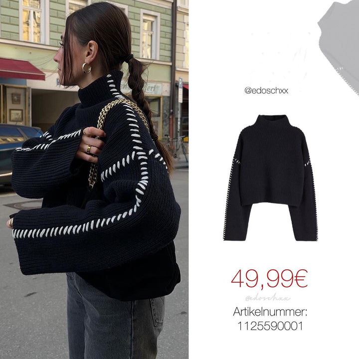 Pull en tricot stylé pour femmes avec des manches hautes et des coutures décoratives contrastées Chic & Stil
