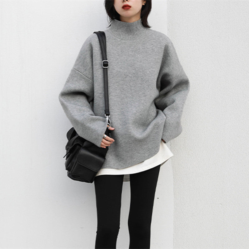 Sweater en maille épaisse pour femmes avec col roulé haut et épaules tombantes Chic & Stil