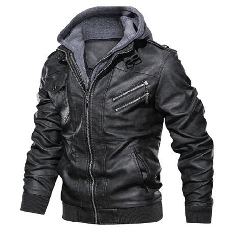 Casual synthetic leather jacket for men with removable hoodie Lune London
