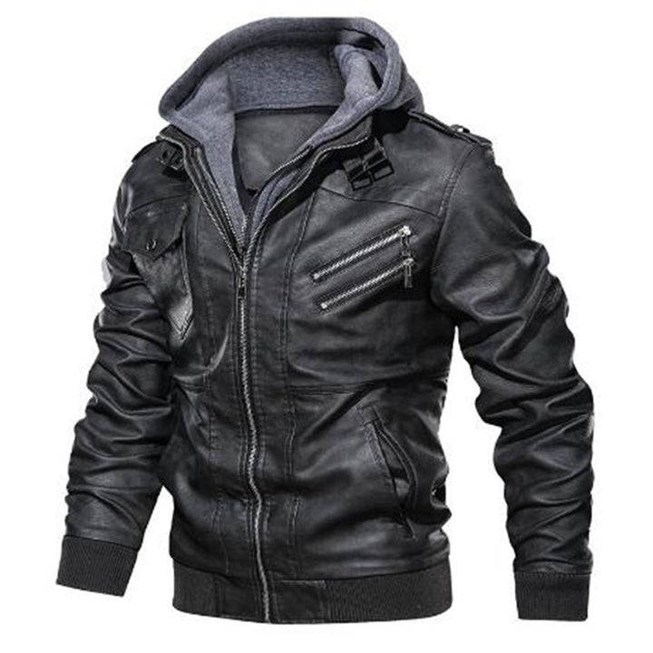 Casual synthetic leather jacket for men with removable hoodie Lune London