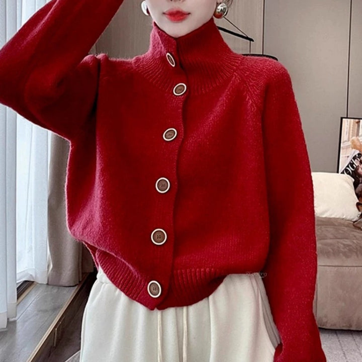 Lady cozy high collar cardigan with button details Lune London