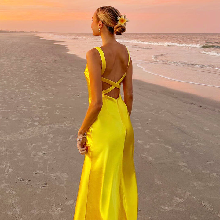 Women's Summer Maxi Dress with Elegant V-Neck and Flowing Silhouette Lune London