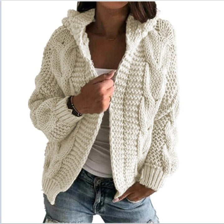 Ladies chunky knit cardigan with open collar and voluminous sleeves Lune London