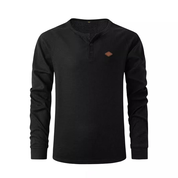 Men's Long Sleeve Henley Shirt with Textured Fabric and Fashionable Button Details Lune London