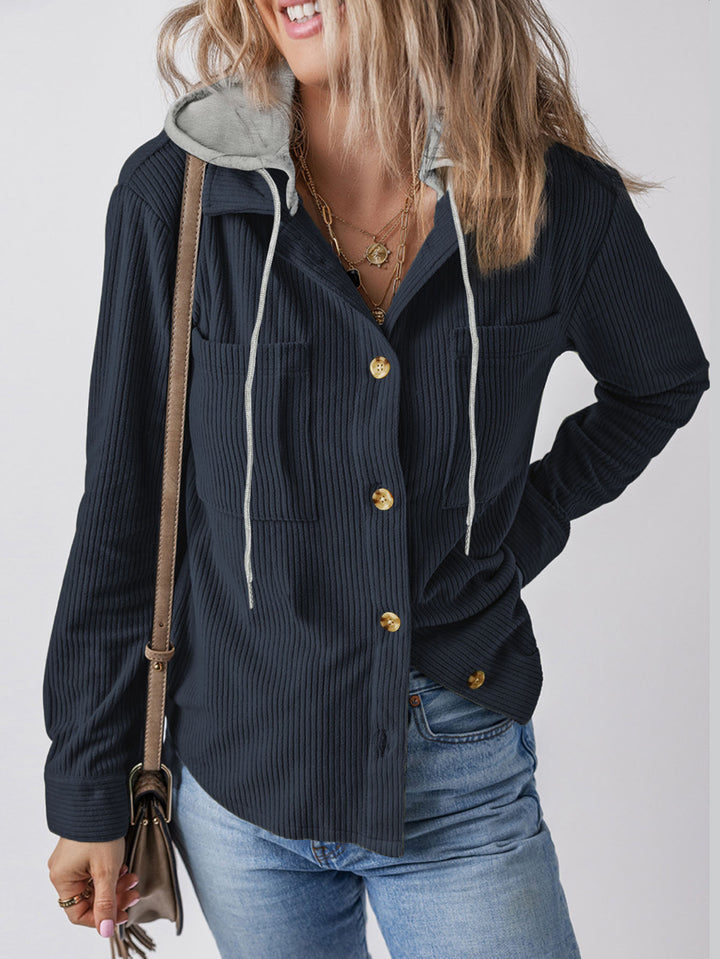 Lune London Women's Flannel Jacket with Hood and Trendy Ribbed Knit Design