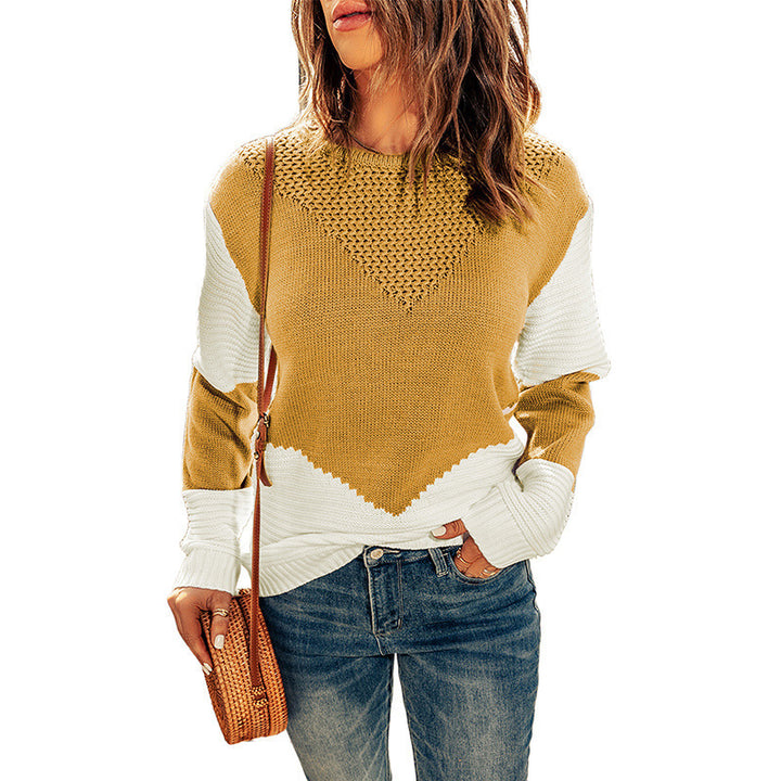 Knitted sweater for women with a modern color block pattern and a textured design Lune London