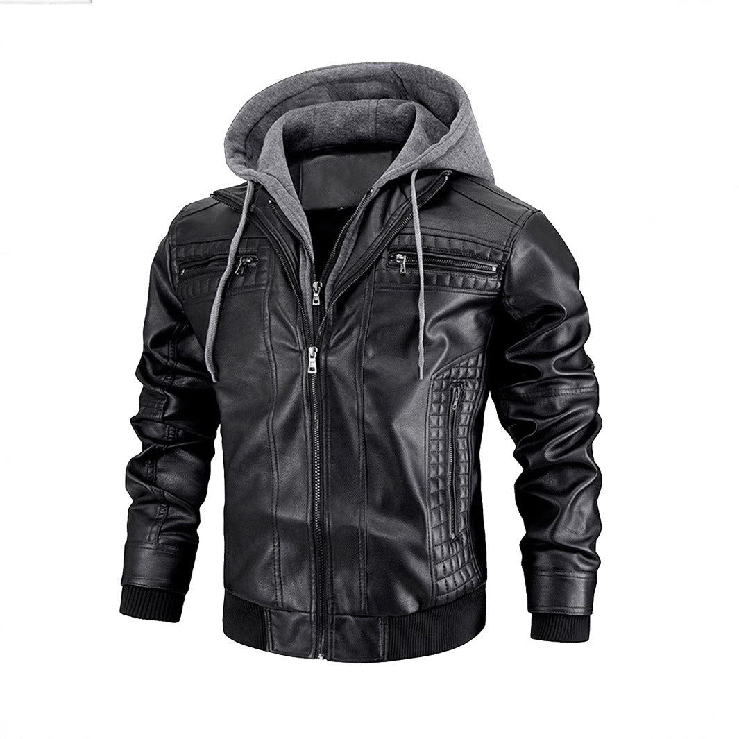 Fashion leather jacket for men with removable hood lining Lune London