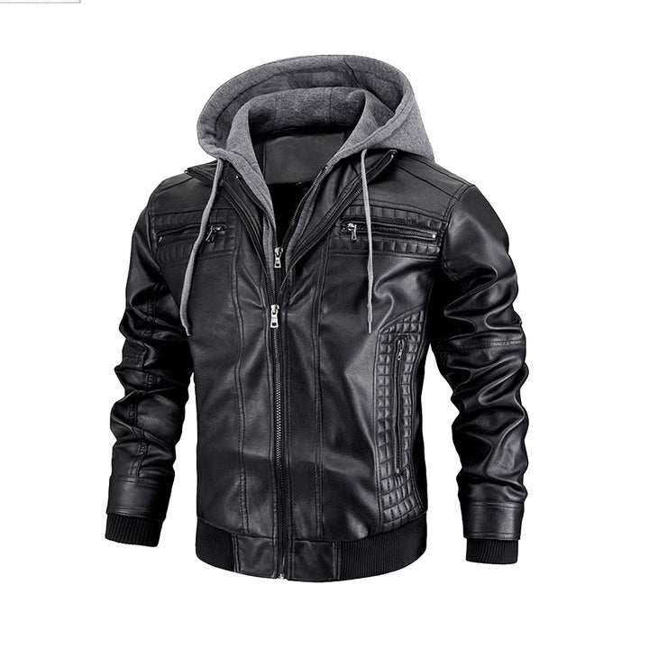 Fashion leather jacket for men with removable hood lining Lune London