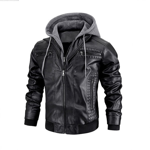 Fashion leather jacket for men with removable hood lining Lune London
