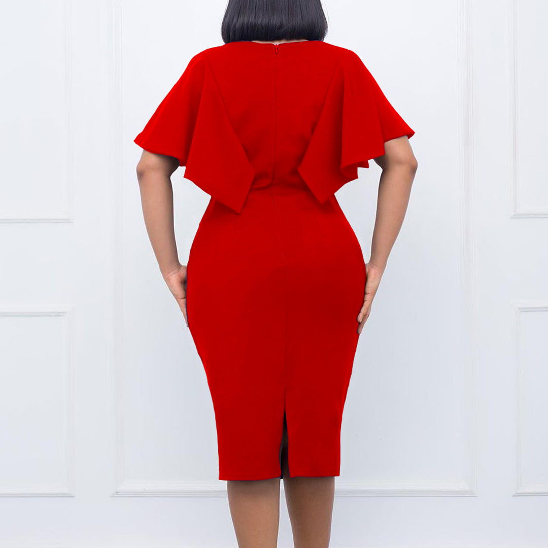 Lune London pencil dress for women with voluminous sleeves and cut-out details