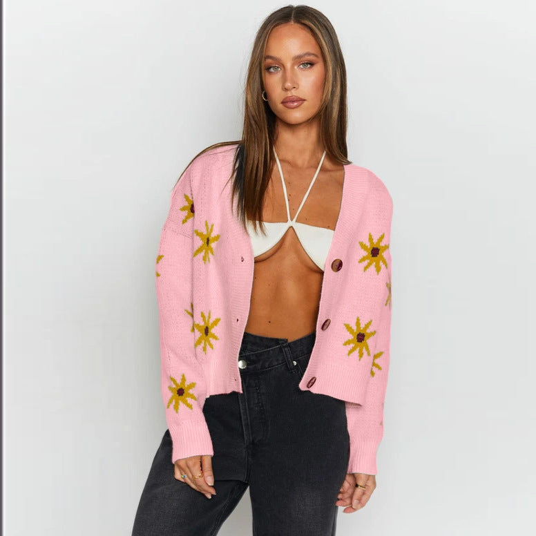 Ladies cozy pullover with floral appliques Lune London