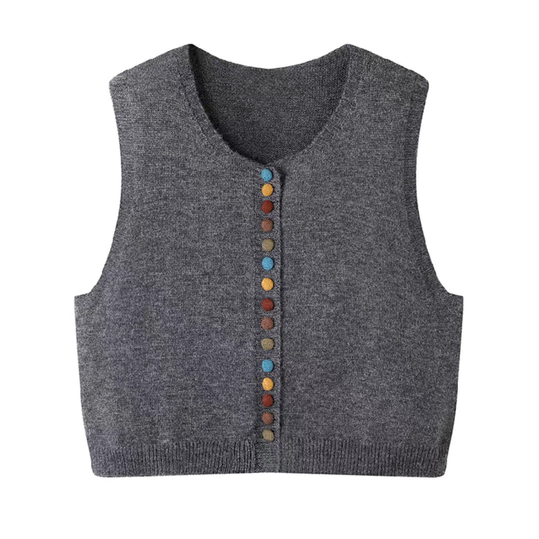 Ladies sleeveless knit vest with decorative buttons Lune London