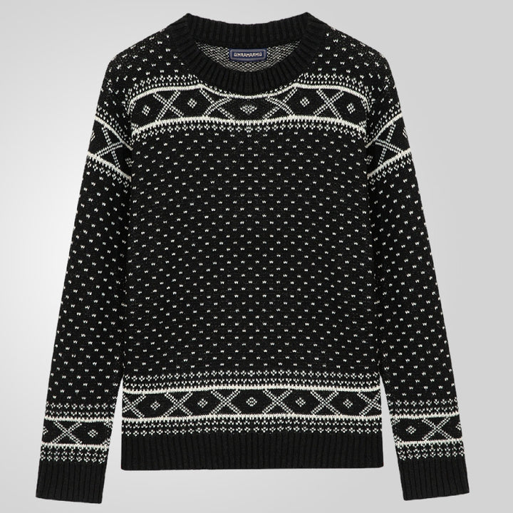 Knitted sweater for men with traditional Norwegian pattern and high collar Lune London