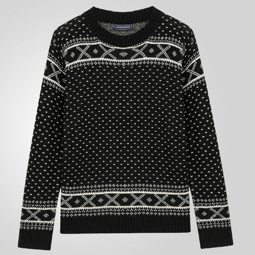 Knitted sweater for men with traditional Norwegian pattern and high collar Lune London