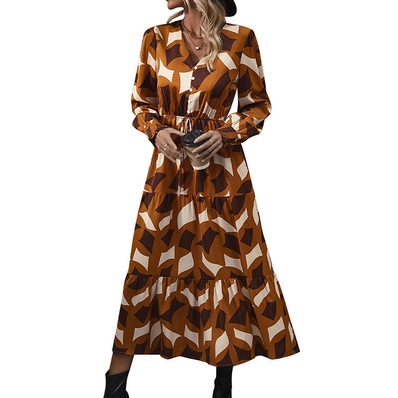 Maxi dress for women with voluminous skirt and refined tied belt Lune London
