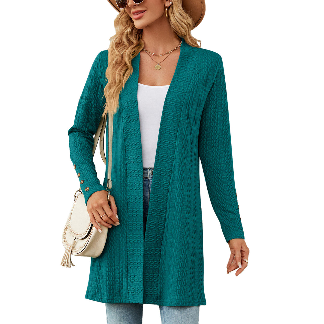 Ladies' knitted coat with trendy braid pattern and elegant button details Lune London