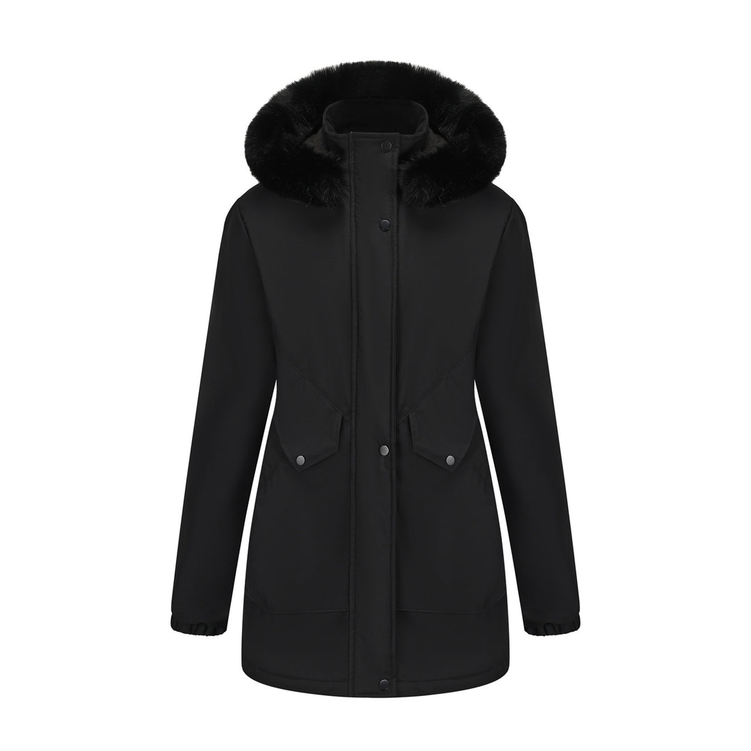 Ladies waterproof parka jacket with cozy faux fur collar Lune London