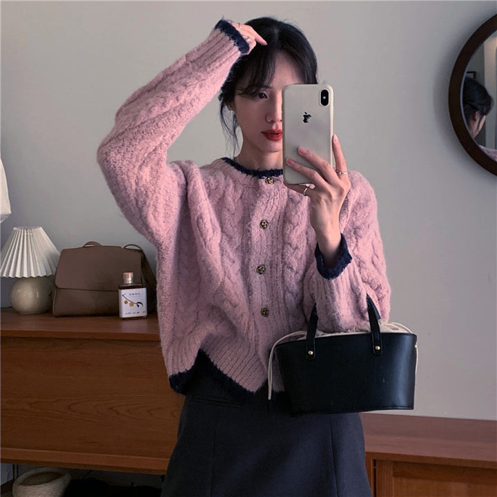 Women's knit jacket with cable design and contrasting details Lune London