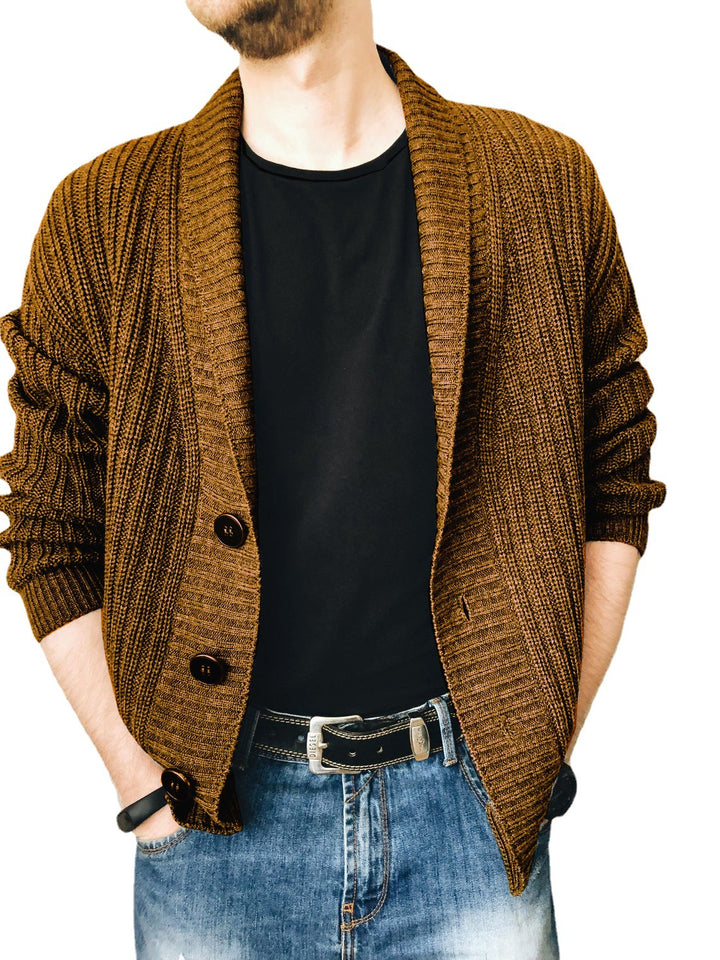 Men's knit jacket with fashionable shawl collar and practical buttons Lune London