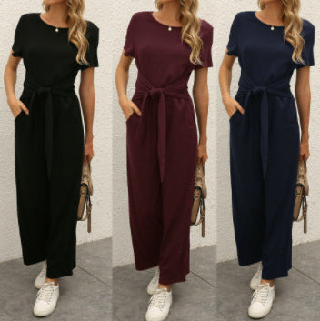 Women's jumpsuit with adjustable tie belt and practical pockets Lune London