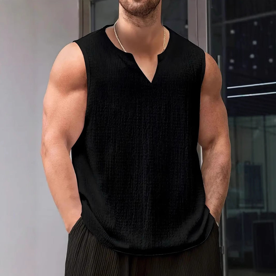 Sleeveless T-shirt for men with textured design and V neck Lune London