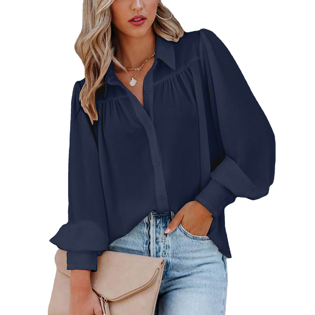 Elegant Women's Blouse with Puff Sleeves and Chic Button Details and Style