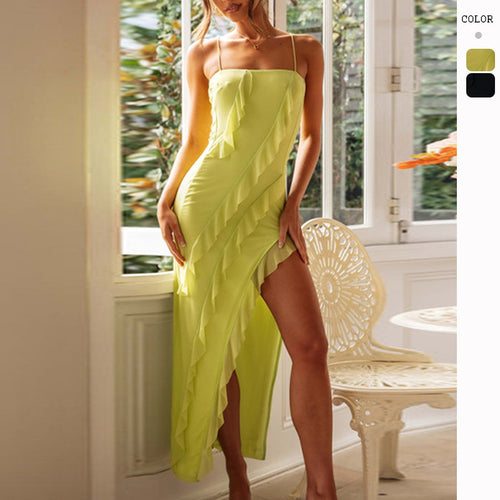 Chic & Stil Women's Ruffled Summer Dress with Side Slit