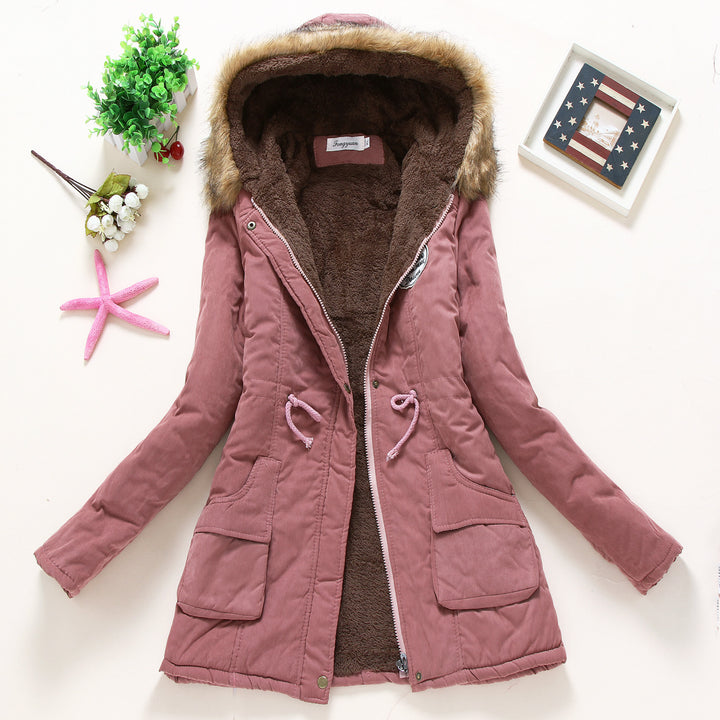 Ladies quilted parka jacket with hood and faux fur lining Lune London