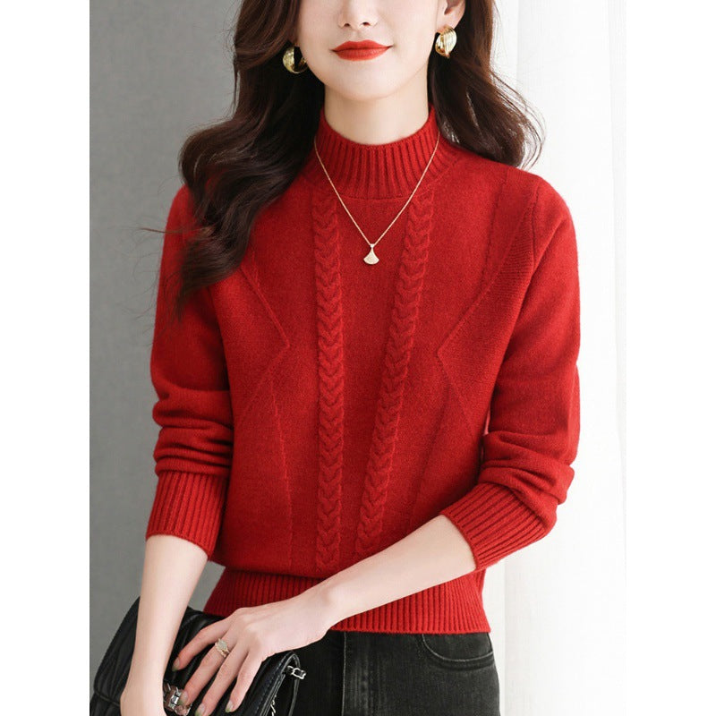 Pull femme en gros tricot avec un élégant motif torsadé et un col haut Lune London