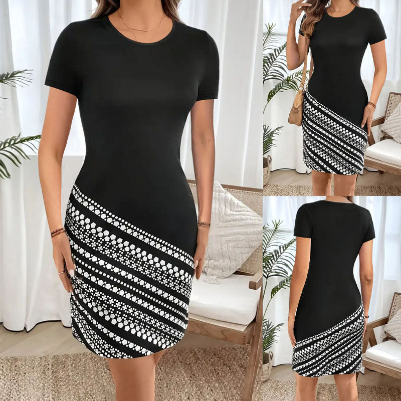Fitted short dress for women with graphic design and round neck Lune London