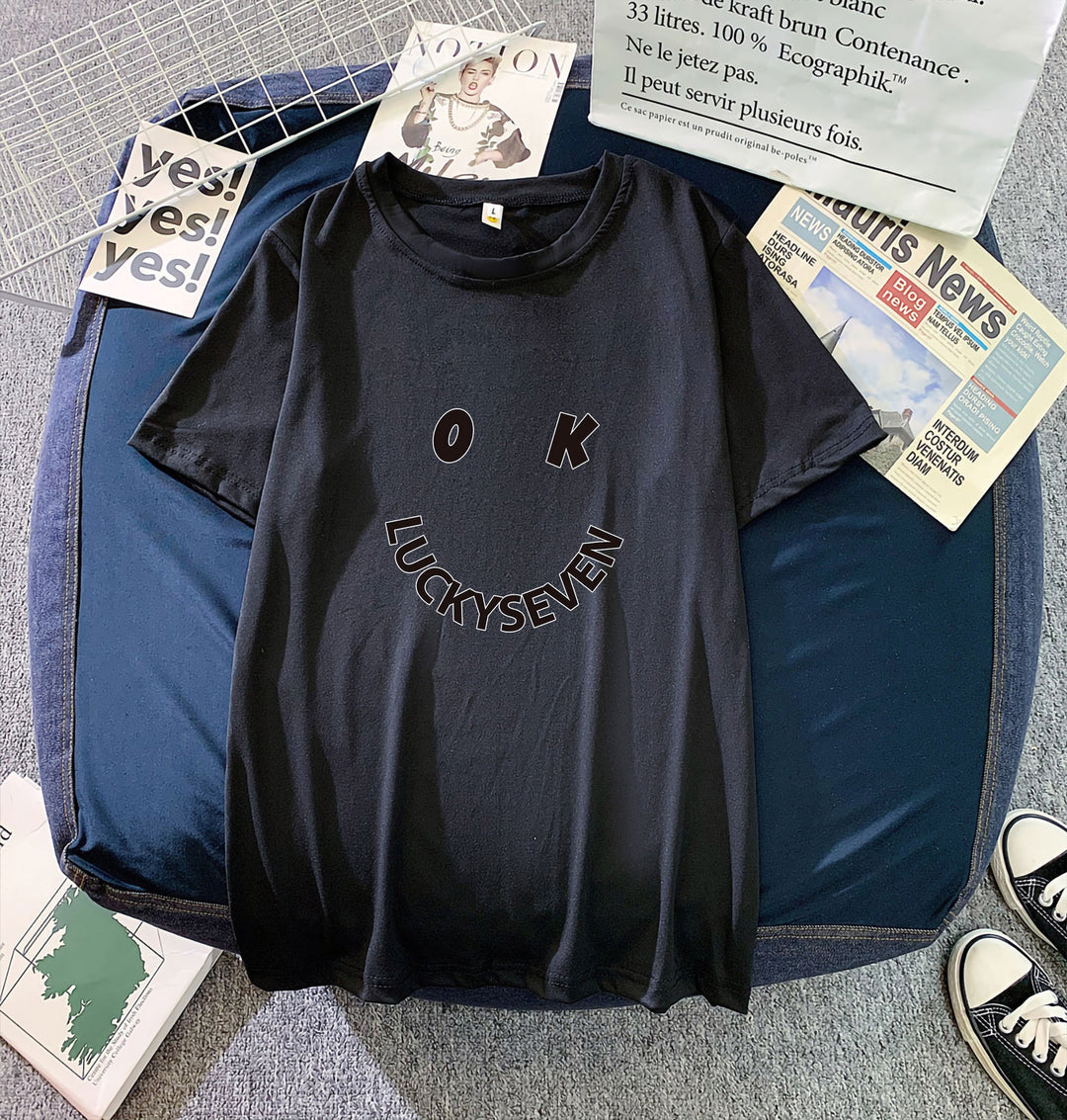 Women's fashionable t-shirt with casual smiley print and high-quality cotton quality Lune London