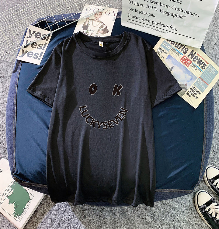 Women's fashionable t-shirt with casual smiley print and high-quality cotton quality Lune London
