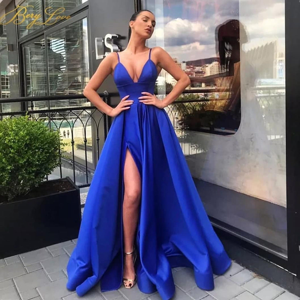 Women's Evening Dress with Exciting Slit and Elegant V-Neck Lune London