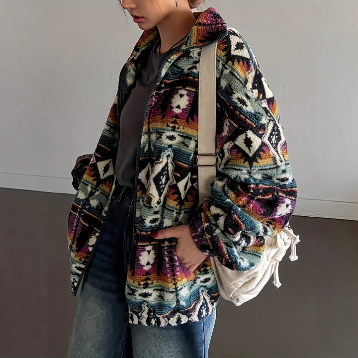 Veste en polaire pour femmes avec motif ethnique coloré et doublure douce Chic & Stil