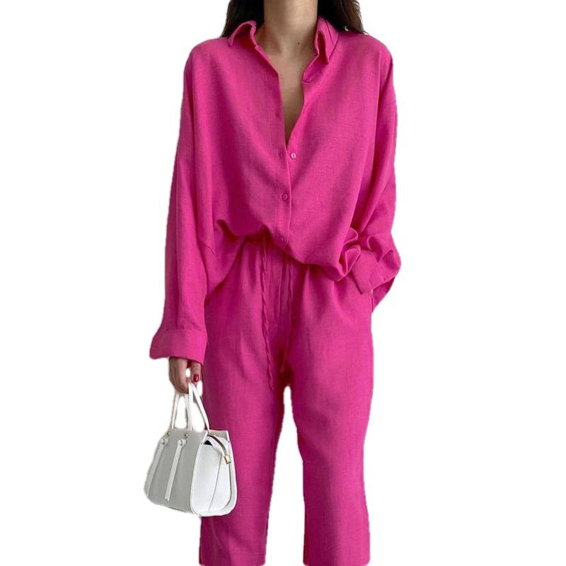 Women’S Casual Linen Ensemble with Elegant Shirt and Wide Pants Lune London