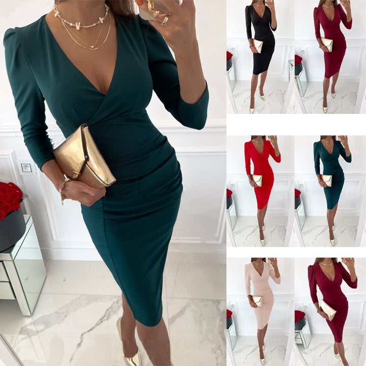Elegant midi dress for women with V-neck Lune London