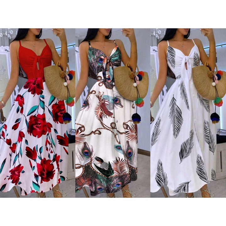 Boho-inspired maxi dress for women with chic tied detail