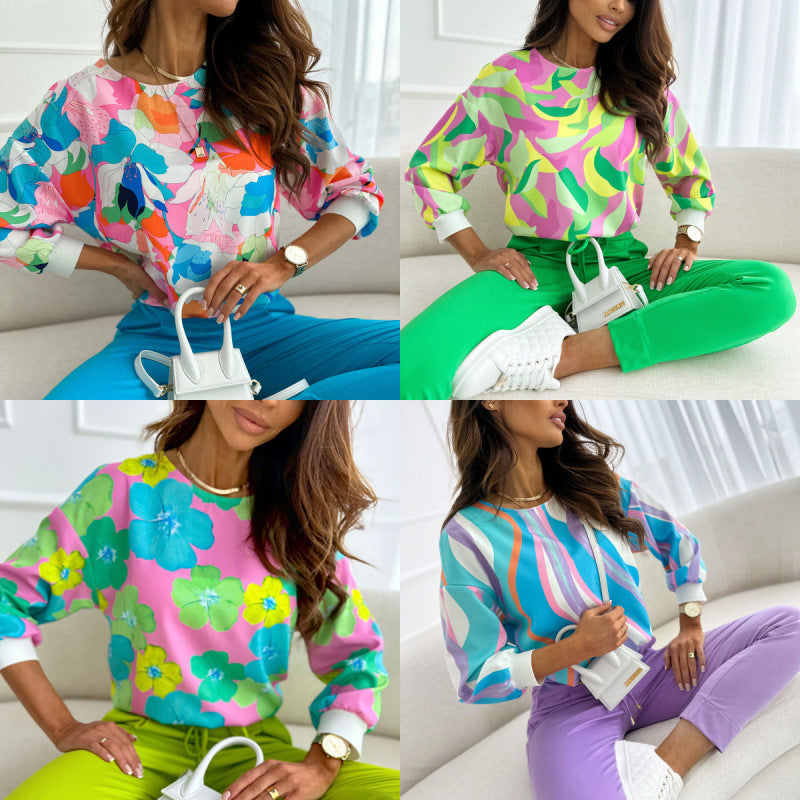 Chic and Stylish Floral Printed Leisure Sweatshirt for Women