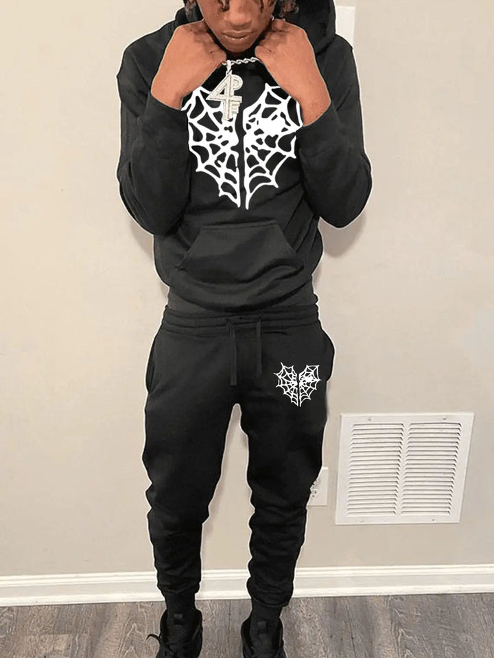 Hoodie and jogger pants set for men with unique spider web pattern Lune London