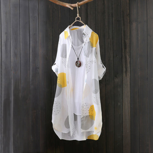 Button-up blouse for plus size women with abstract pattern Lune London
