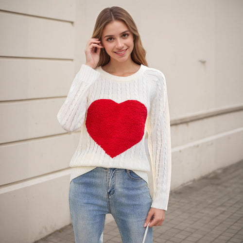 Pull en tricot pour femme avec appliqué en cœur et structure de point aérienne Chic & Stil
